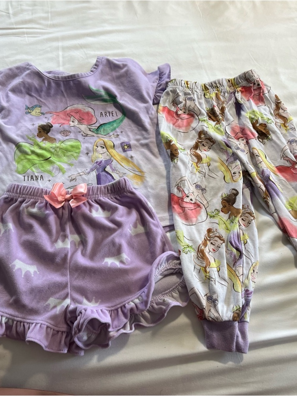 Disney Princess Lavender Short-Sleeve Top with Shorts & Pants Pajama Set 3 piece